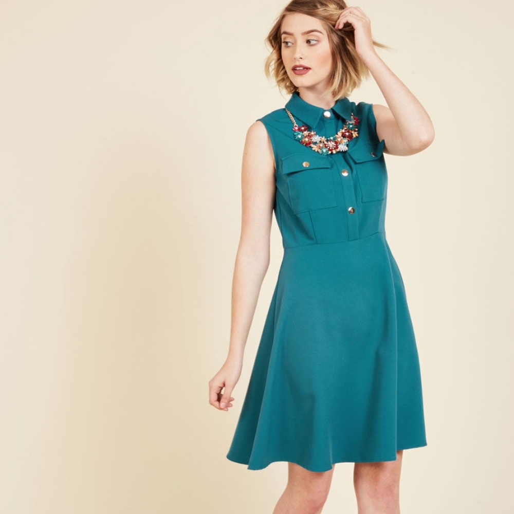Modcloth Teal Shirt Dress